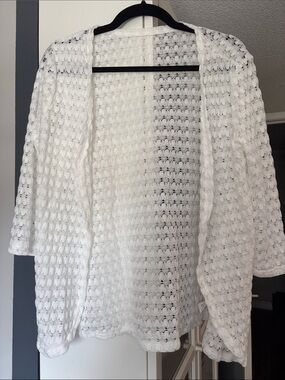 White Open-Knit Women’s Cardigan Sweater
